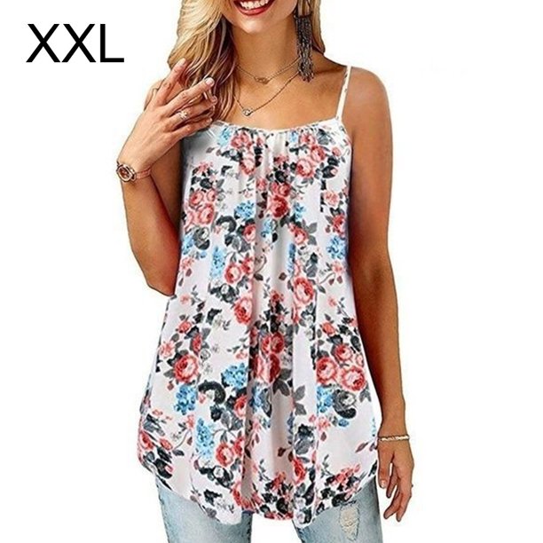 Jumpingount Chaleco suelto estampado verano correa chaleco suelto estampado verano Top mujer camiseta sin mangas camiseta sin mangas Camisetas sin mangas Blanco XXL Jumpingount AP001915-21