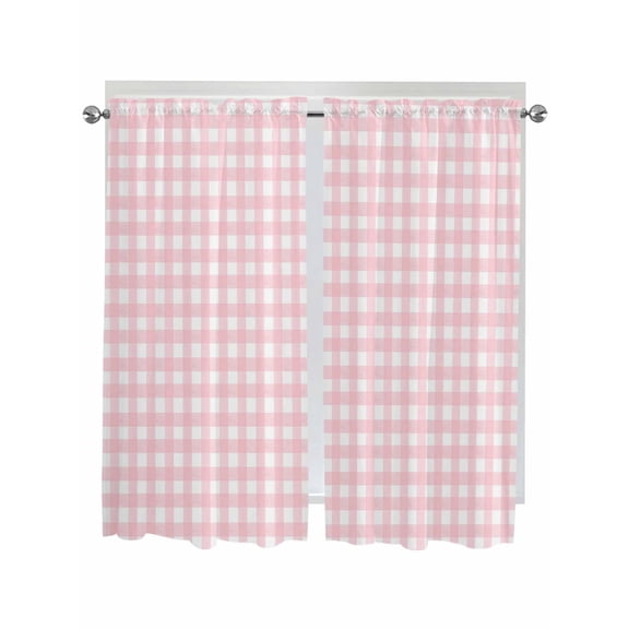 Bedroom Curtains 63 Inches length, Pink Buffalo Plaid Window Treatment Curtain Drapes, Farmhouse Pink White Checkered Rod Pocket Curtain Panels for Living Room Kitchen, 42"x63", 2 Panels