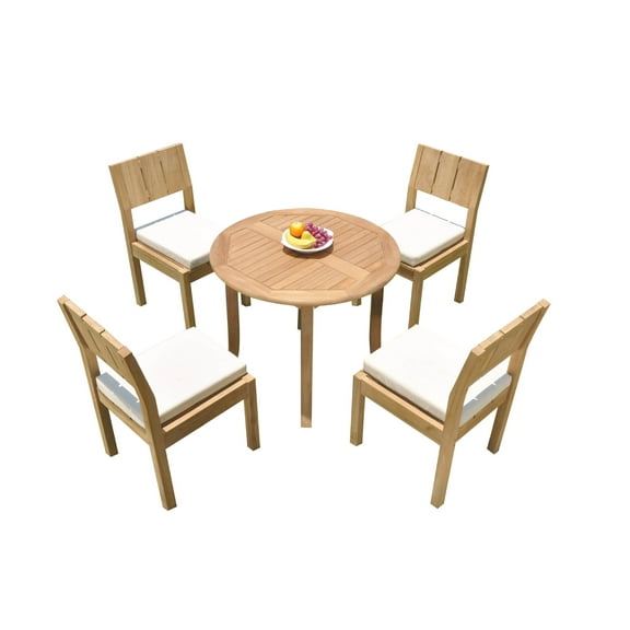 Grade-A Teak Dining Set: 4 Seater 5 Pc: 36" Round Table And 4 Veranda Arm Chairs Outdoor Patio WholesaleTeak #51VR0005