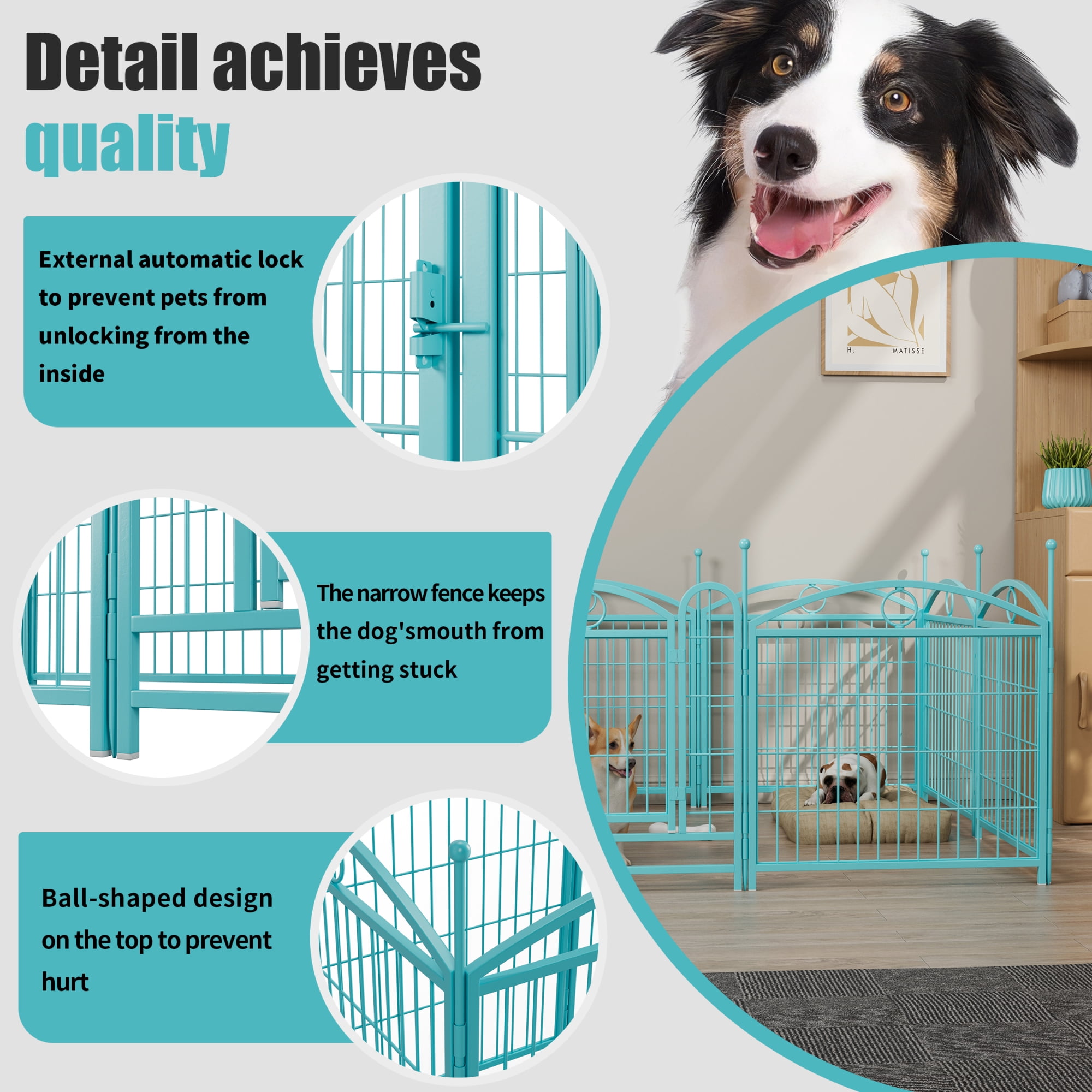 Jopath 24" 8 Panels Metal Dog Pen, Pet Dog Fence Outdoor Foldable Exercise Pen Heavy Duty Dog Fence Puppy Pen with Doors for Large Medium Small Dogs Blue