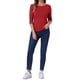 thumbnail image 2 of CAMISETAS CASUAL DE MUJER CON MANGAS ALBERTAS Y CUELLO BARCO, AJUSTE SLIM, ROJO BRILLANTE, TAMAÑO S, 2 of 6