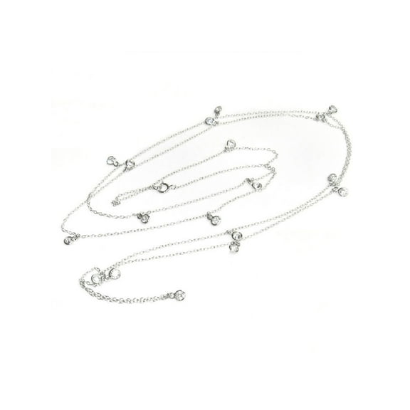 Sterling Silver Round Clear Cubic Zirconia Link Chain Necklace, 40''