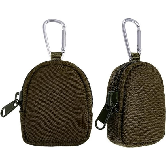 2pc Nylon Zipper Wallets with Alloy Clasps Change Purse Clutch Bag for Women Olive 8.8x7.8x1.8cm