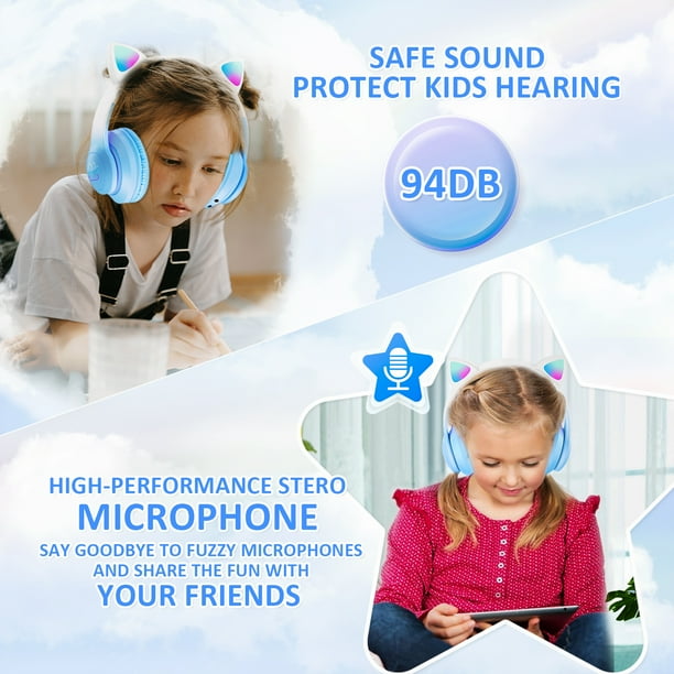 ABCPOW Kids Headphones with Microphone Wireless Headset Bluetooth 5.3 Foldable 94dB Safe Volume Stereo Adjustable Headband Earphones Over Ear Wired Headphones for Girls Boys Children School Tablet Wal...