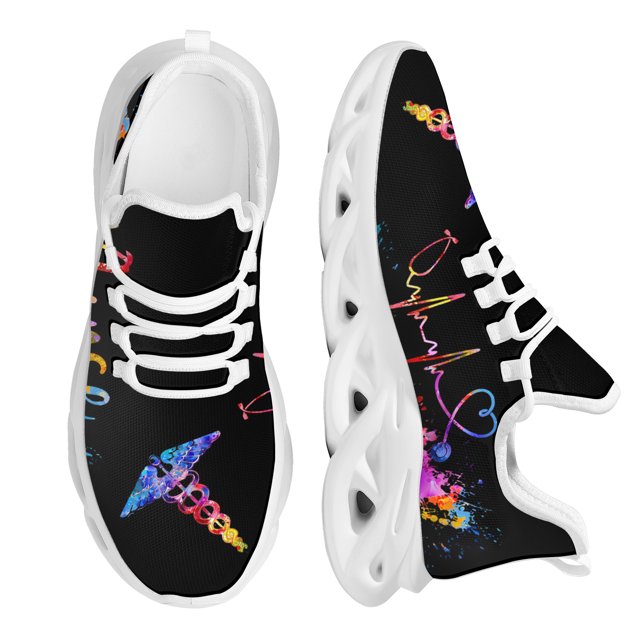 Zapatos de mujer con estampado de latidos de enfermera, zapatillas de suela blanda para correr y caminar