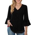 thumbnail image 2 of Womens Shirts Glitter Tops Sequin V Neck Blouse Skirt Ruffled Sleeves Festive Blouses for Parties New Year's Outfits Fashion Clothing, 2 of 6