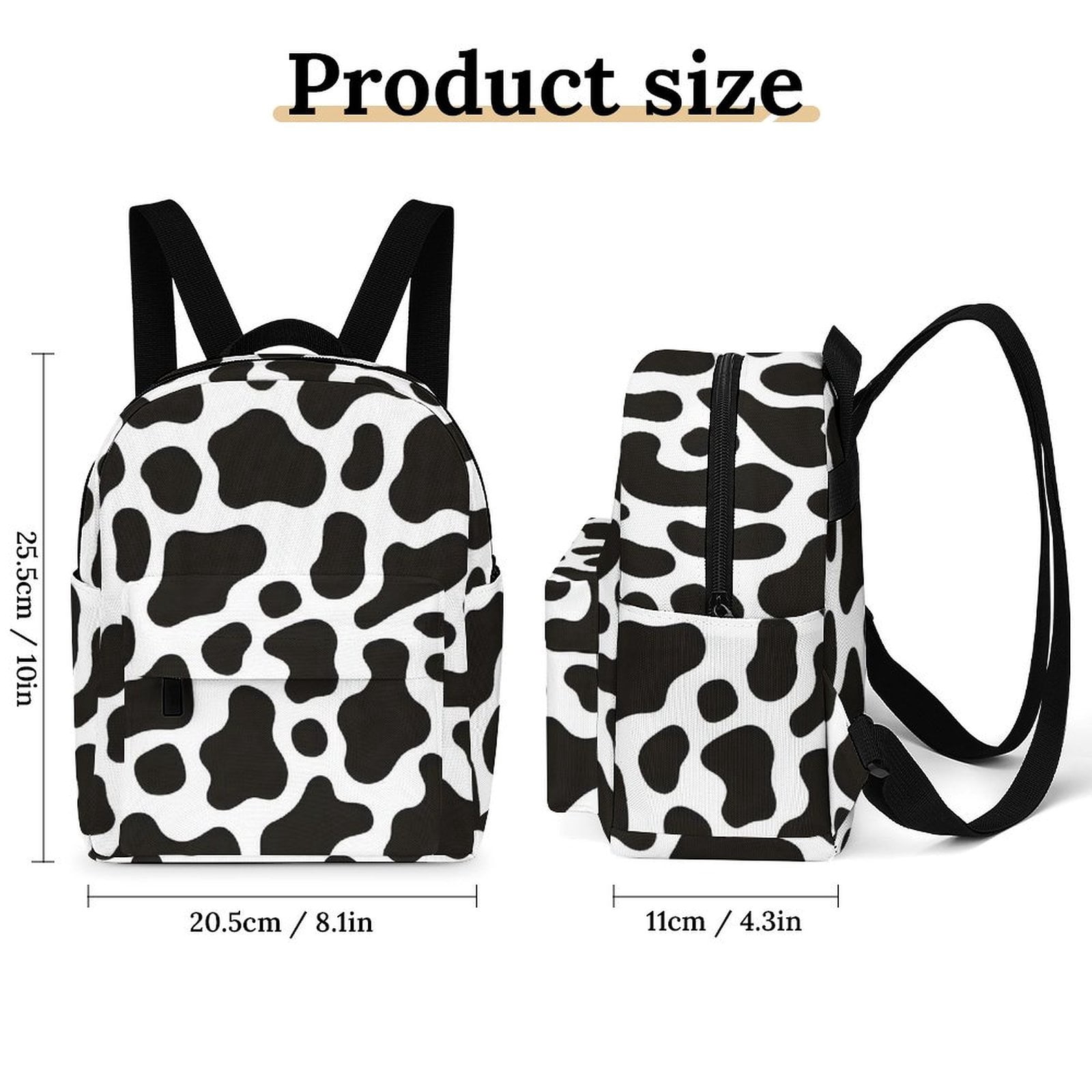 8.1×10in Casual Women'S Backpack With Anti-Contraction And Stretch For Sports Activities Travel Picnics Black White Cow Print