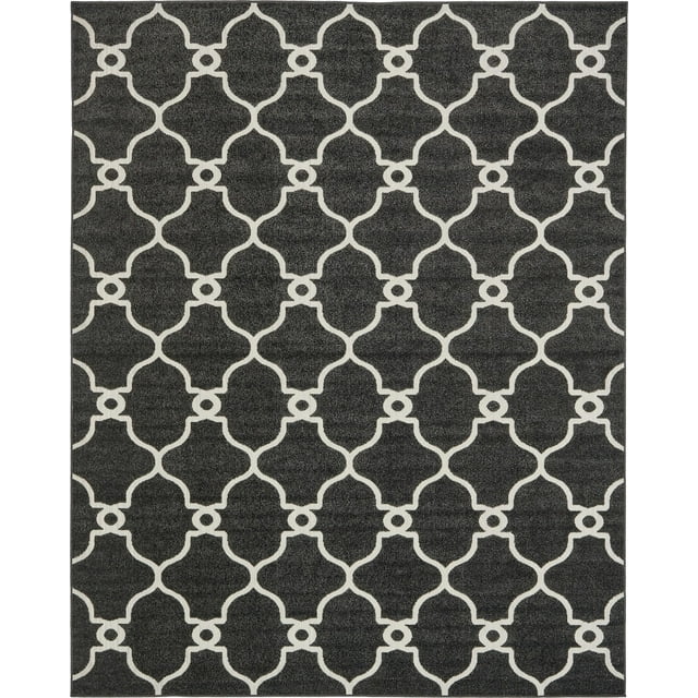 Unique Loom Collection Modern Trellis Transitional Indoor and Outdoor Flatweave Area Rug, 8' x 10', Black/Ivory