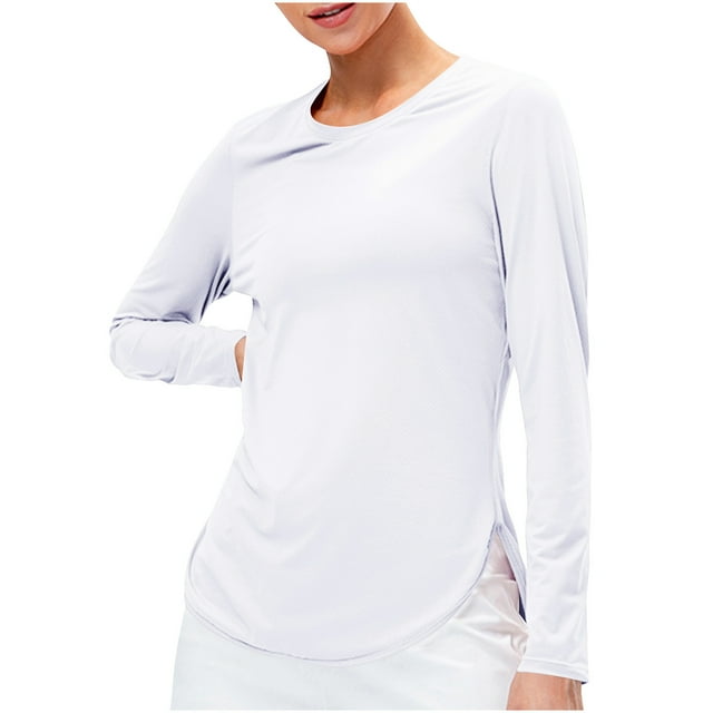 aidice Athletic Tops for Women Yoga Round Neck Long Sleeve Breathable Fitting Side Split Workout Tops