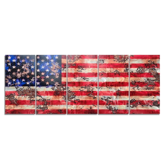Yihui Arts Rustic Metal Wall Art Handcrafted 3D Aluminum Artwork in 5 Panel Home Office