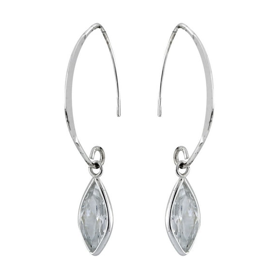 CZ Rhodium over Sterling Silver Marquise Bezel Set 1-1/2" Drop Earrings