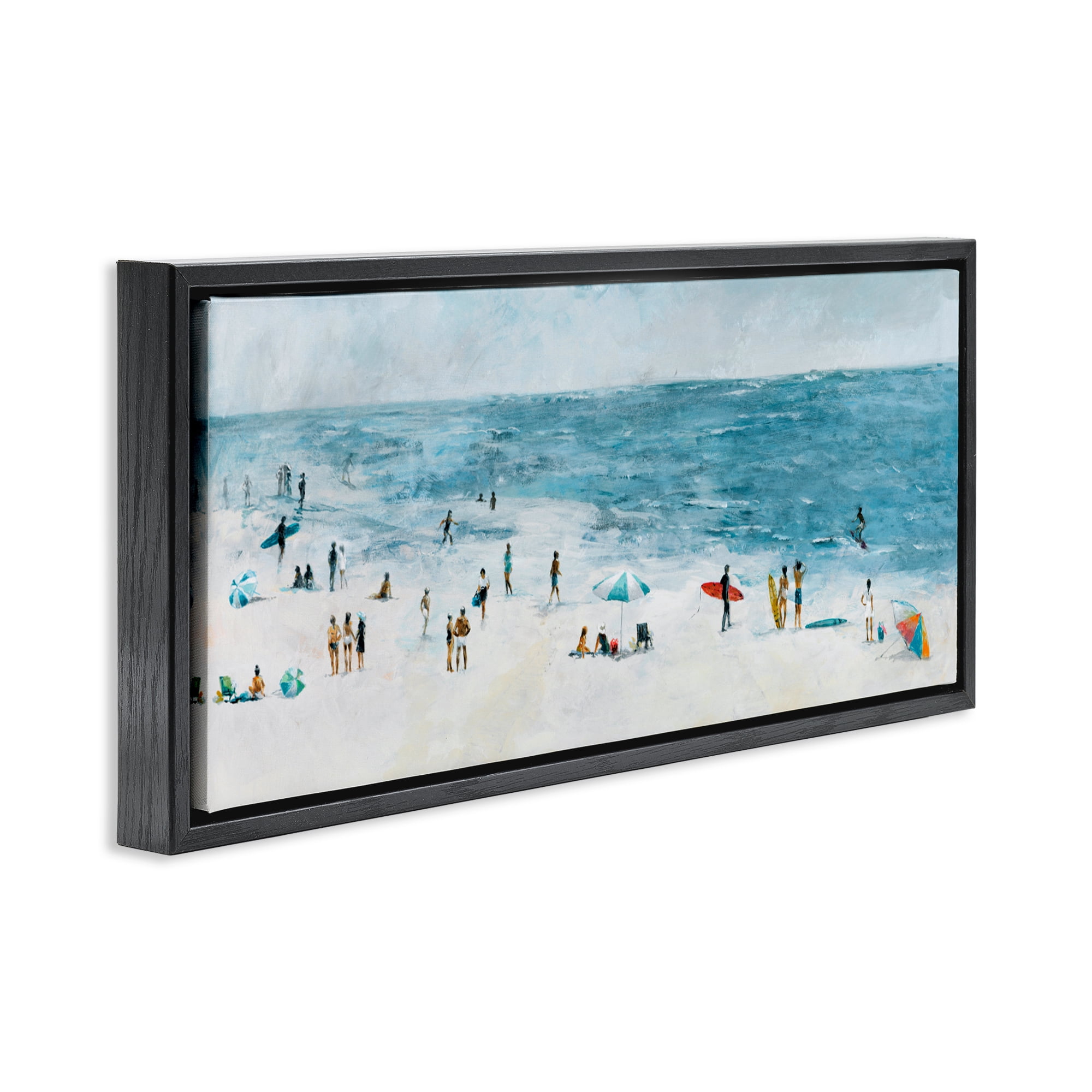 Stupell Industries Busy Beach Coastal Scene Black Framed Floater Canvas Wall Art, design by Lorenzo Collective