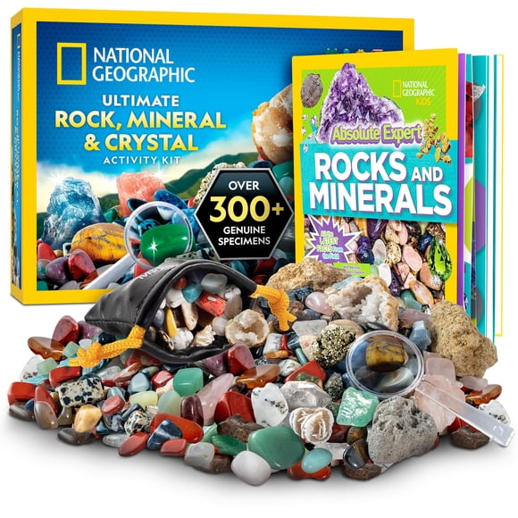 National Geographic Rock Collection Box for Kids – 300 Piece Rock Set with Real Gemstones, Crystals & Minerals - Includes Absolute Expert: Rock