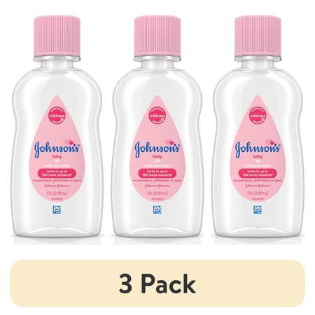 (3 pack) Johnson's Baby Oil, Mineral Oil, Baby Massage Oil, Original, 3 fl. oz