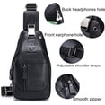 thumbnail image 4 of BULLCAPTAIN Men's Genuine Leather Sling Bag, Retro Chest Shoulder Crossbody Backpack with USB Charging Port & Earphone Hole (Black), 4 of 8