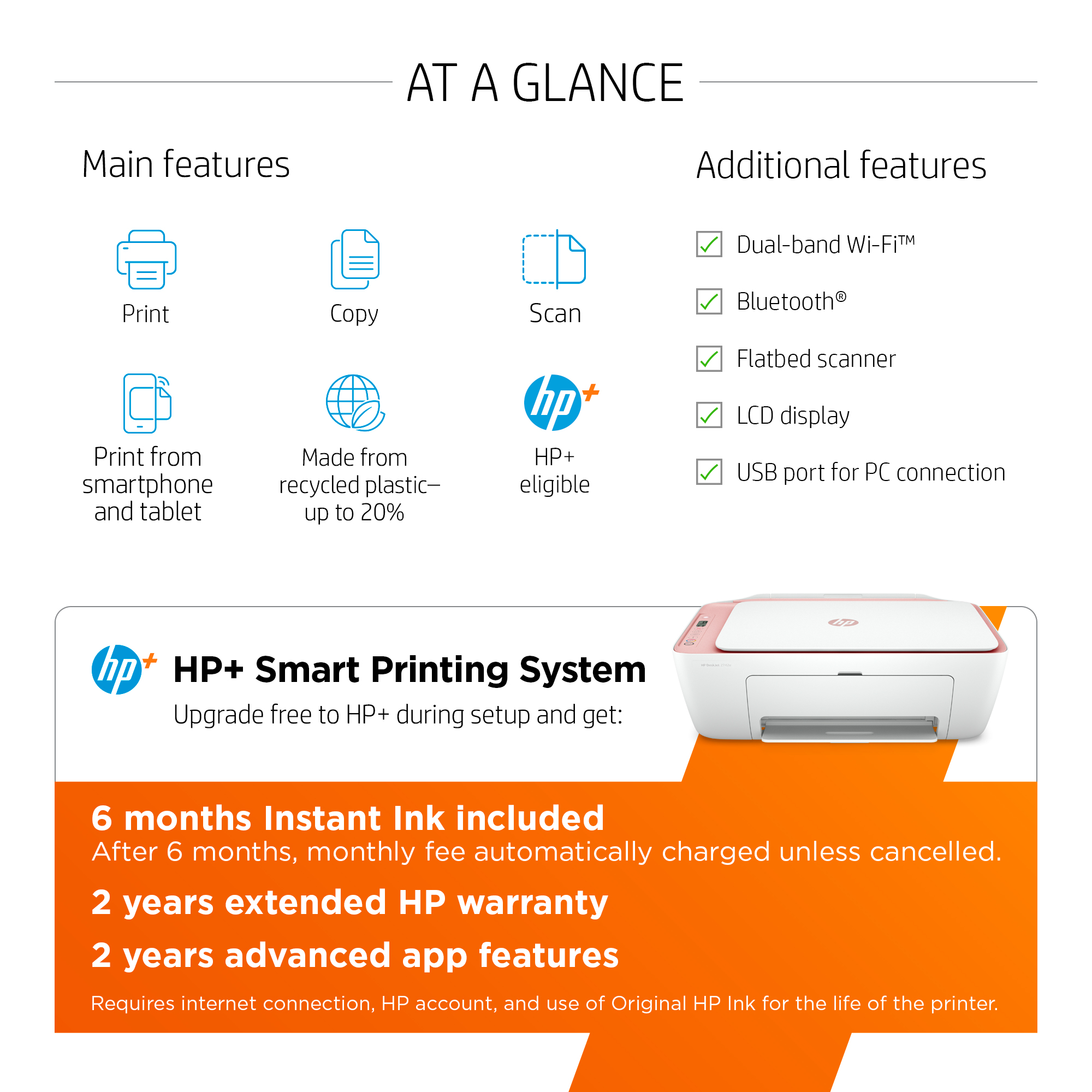 HP DeskJet 2742e Wireless Color All-in-One Inkjet Printer (Himalayan Pink) with 6 months Instant Ink Included with HP+ - image 5 of 9