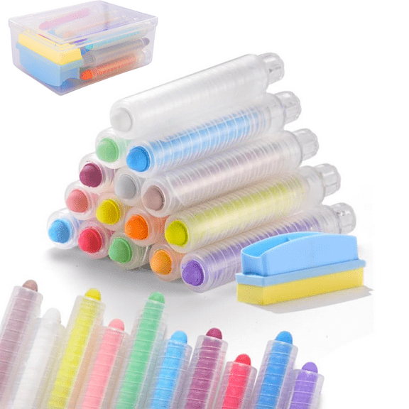 MOMJOY Dustless Chalk with Eraser, Assorted Color, 15 Count