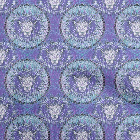 oneOoneRayonBluishVioletFabricLionFaceSewingFabricByTheYardPrintedDiyClothingSewingSupplies56InchWide
