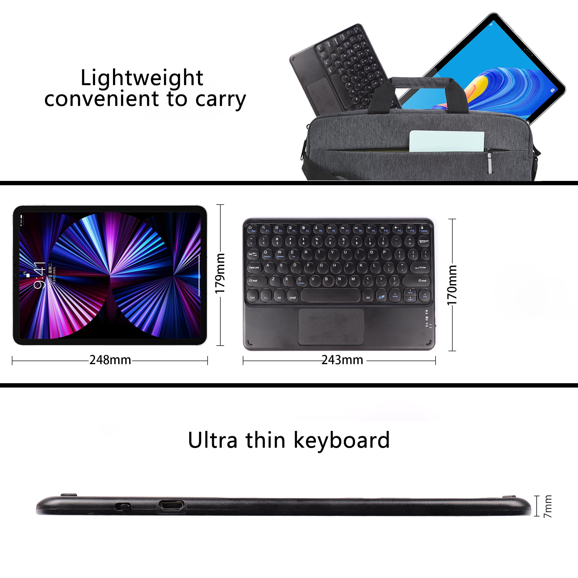 PloutoRich 10 inch Bluetooth Keyboard with Touchpad, 78 Keys Magnetic Wireless Keyboard, Ultra-Slim Rechargeable Wireless Keyboard for Laptop Tablet Computer