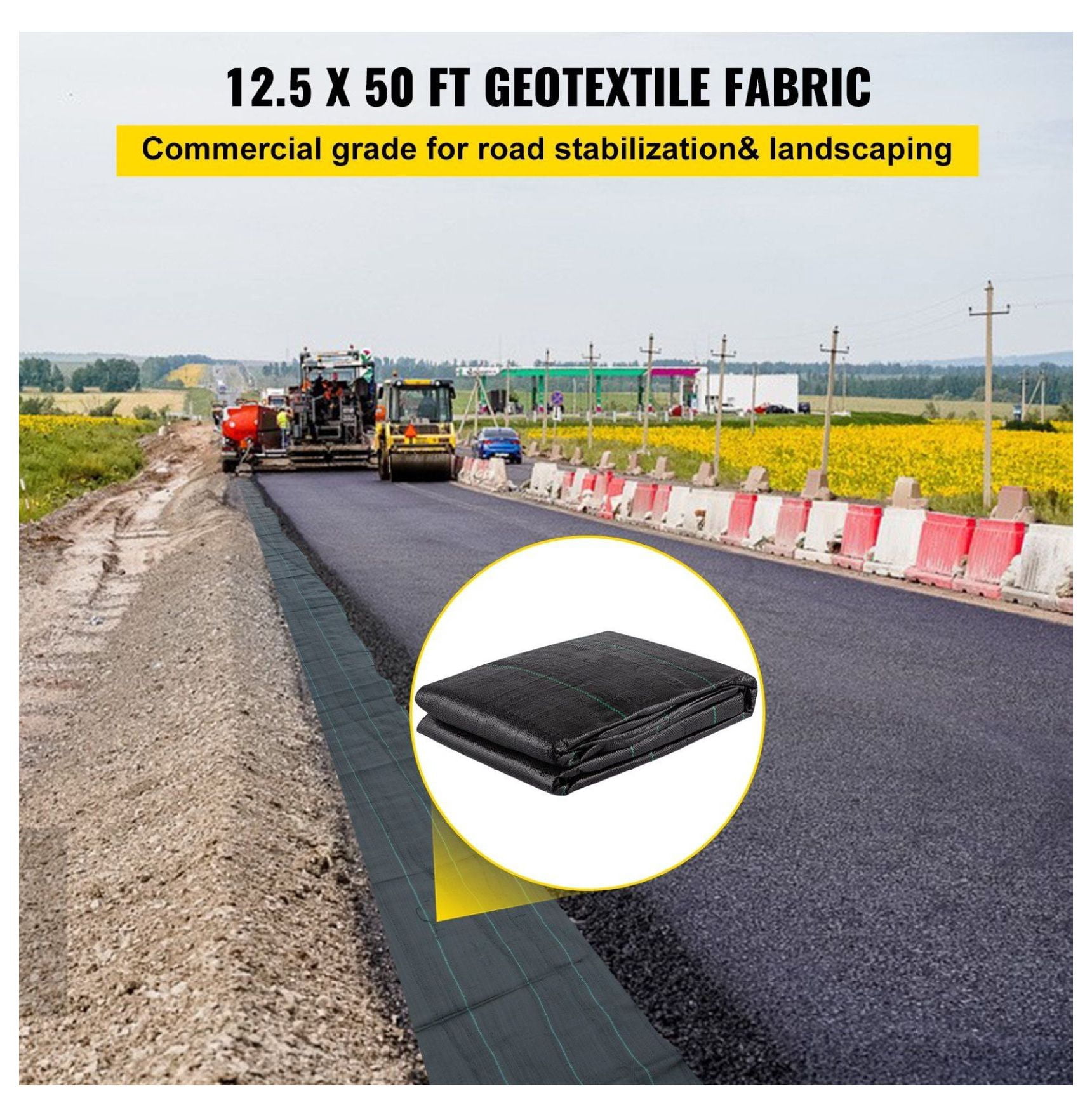 Geotextile Fabric 12.5 x 50 ft, 3.5oz PP Driveway Fabric, 600lbs Strength Weed Barrier for Landscaping, Soil Stabilization, Erosion Control