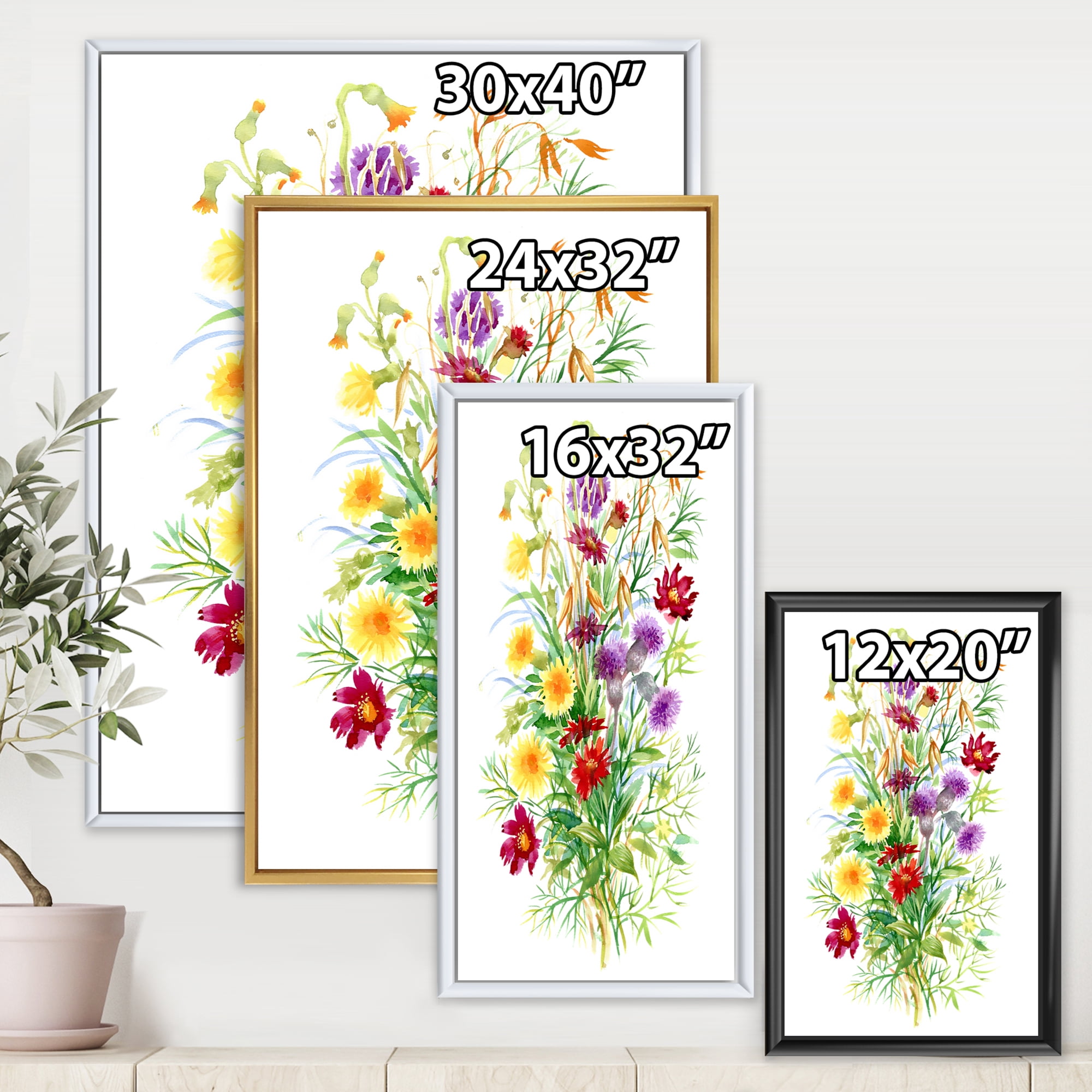 Designart 'Colorful Bouquet Of Wildflowers In Nature' Farmhouse Framed Canvas Wall Art Print