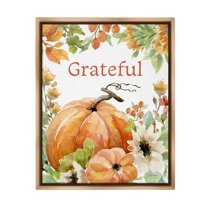 Stupell Industries Grateful Pumpkins & Flowers Holiday Painting Brown Floater Framed Canvas Art Print Wall Art, 25 x 31