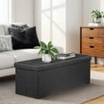 thumbnail image 5 of BOBOKY 43Inches Storage Ottoman Bench, Folding Footrest Padded Seat, Storage Chest Long Shoes Bench with Divider, Holds up to 660 lbs, for Living Room, Entryway, Bedroom,  Black, 5 of 7