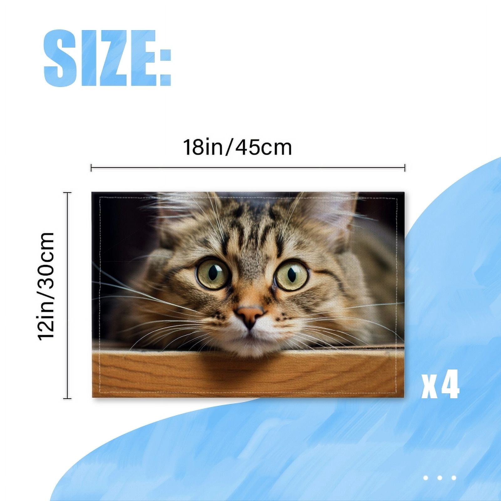 BaHomeck placemats Set of 4 rectangle Linen Cotton Placemats for Dining Table Washable Heat Resistant,18*12inch,Adorable Cat'S Face Peering Over The Edge Of Wooden Table