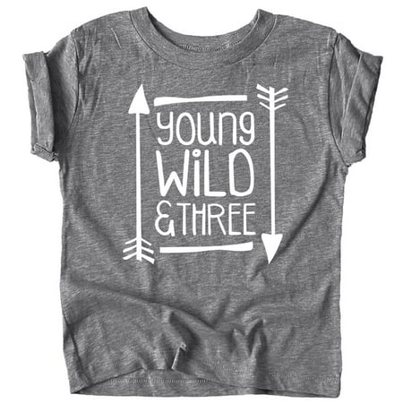 

Young Wild and Three Arrows 3rd Birthday T-Shirts for Girls and Boys Third Birthday Outfit Granite Heather Shirt 3T
