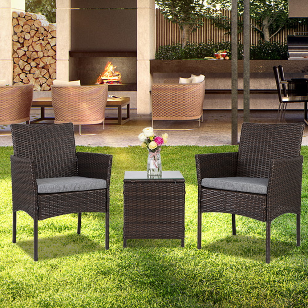 3 Pieces Outdoor Patio Furniture Sets Clearance, Rattan Chair Wicker