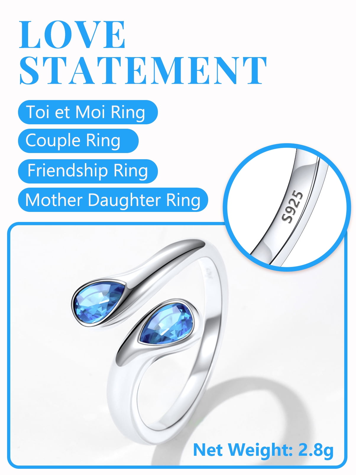 Silvora Sterling Silver Birthstone Rings for Women Pear Shaped Blue Turquoise Open Ring Birthday Christmas Jewelry Gift for Wife Mother Girlfriend, December