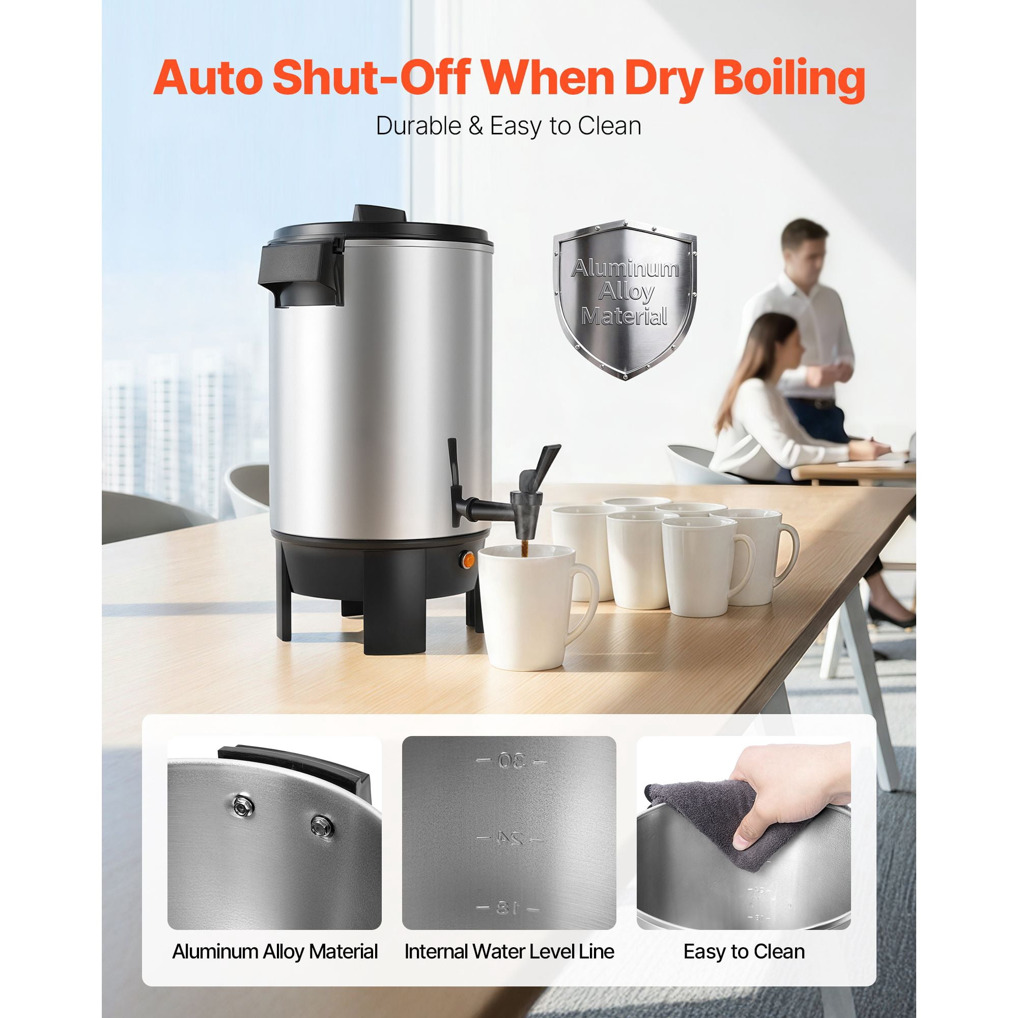 Commercial Coffee Urn 4.5L/152oz 30 Cups 1090W Quick Brew with Reusable Filter Drip-Free Spout for Restaurant Office Banquet