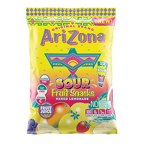 AriZona Sour Lemonade Fruit Snacks - NEW - Gluten Free Snacks ,5 Ounce Individual Bags (Pack of 12)