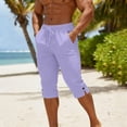 thumbnail image 2 of BRGZLK Capri Pants For Men Big And Tall Lightweight Linen Pants Men Casual 3/4 Pants Summer Straight Leg Hawaiian Beach Pants, 2 of 7