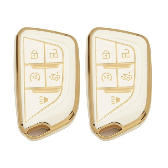 Xotic Tech 2Pcs White Soft TPU 5-Button Full Protection Smart Remote Control Key Fob Cover Shell Case Holder Compatible with Cadillac CT4 CT5 CT6 XT4 XT5 XT6 Escalade Escalade ESV LYRIQ 2020-2023
