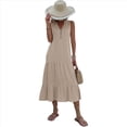 thumbnail image 2 of Vestido de Verano Sin Mangas, Holgado, Informal, con Escote en V, con y Bolsillos para Cruceros en la Playa, Color Caqui XL, 2 of 10