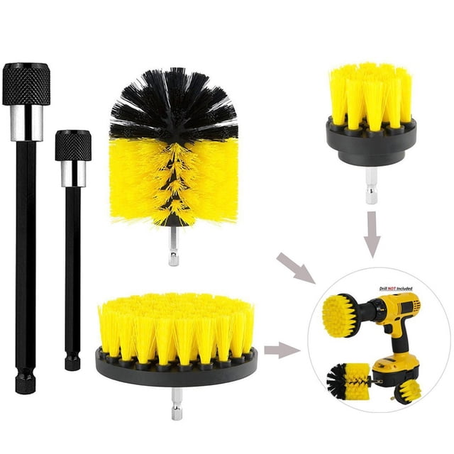 TIMIFIS Brosse de Nettoyage Lot de 5 Ensemble d'Accessoires Prolongés de Nettoyage Tout Usage Brosse à Récurer pour Jante et Perceuse Kit Printemps/été