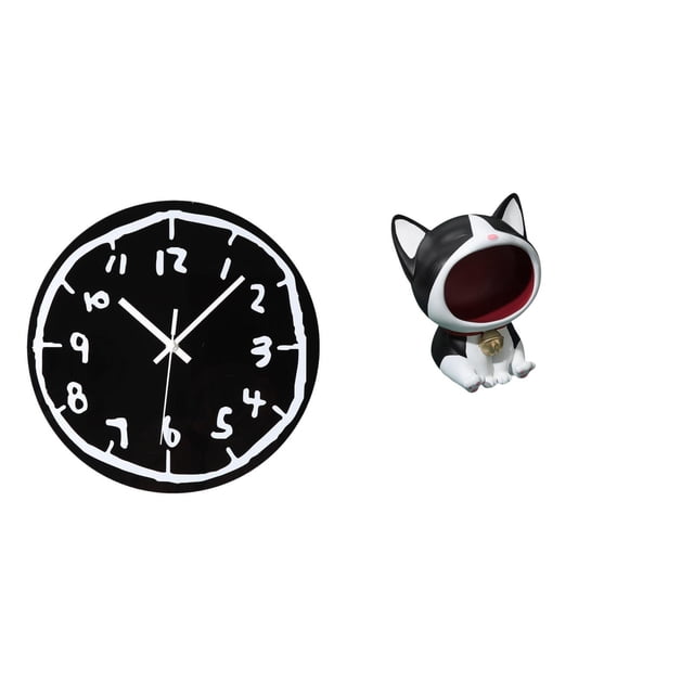 Reloj de pared,Reloj de pared silencioso y decorativo que no hace tictac,Reloj moderno de 12 pulgadas para pared de casa o oficina,sencillo.,Estatua de escritorio,Estatua de gato con forma de