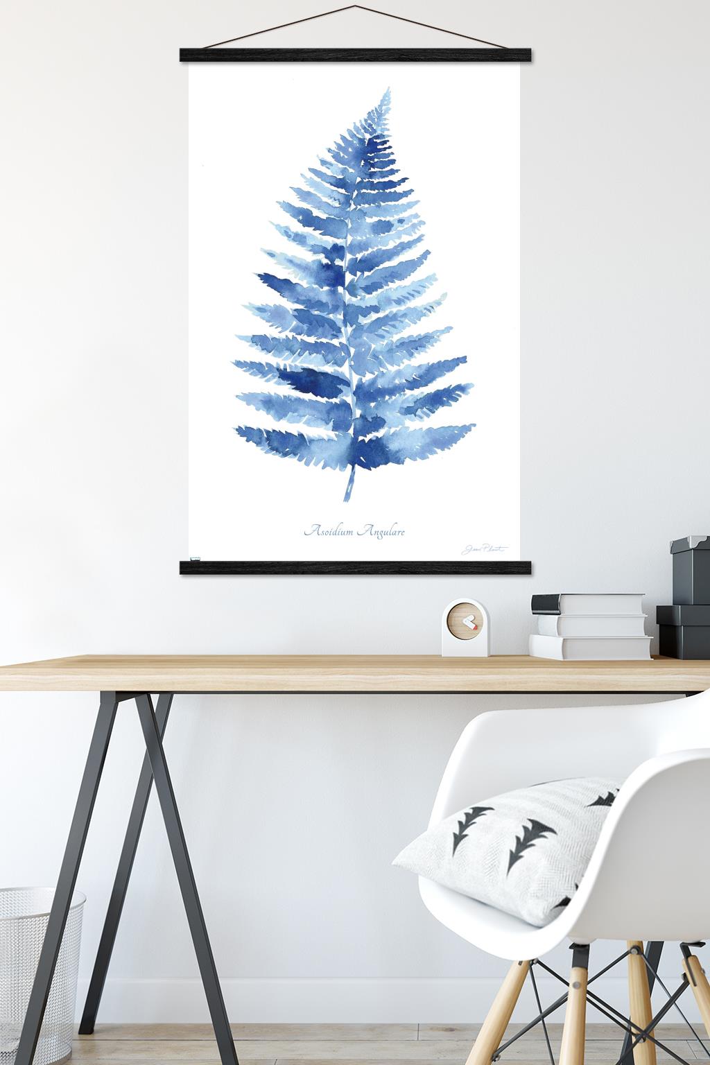 Jean Plout - Indigo Botanical Asoidium Angulare Wall Poster with Magnetic Frame, 22.375" x 34"