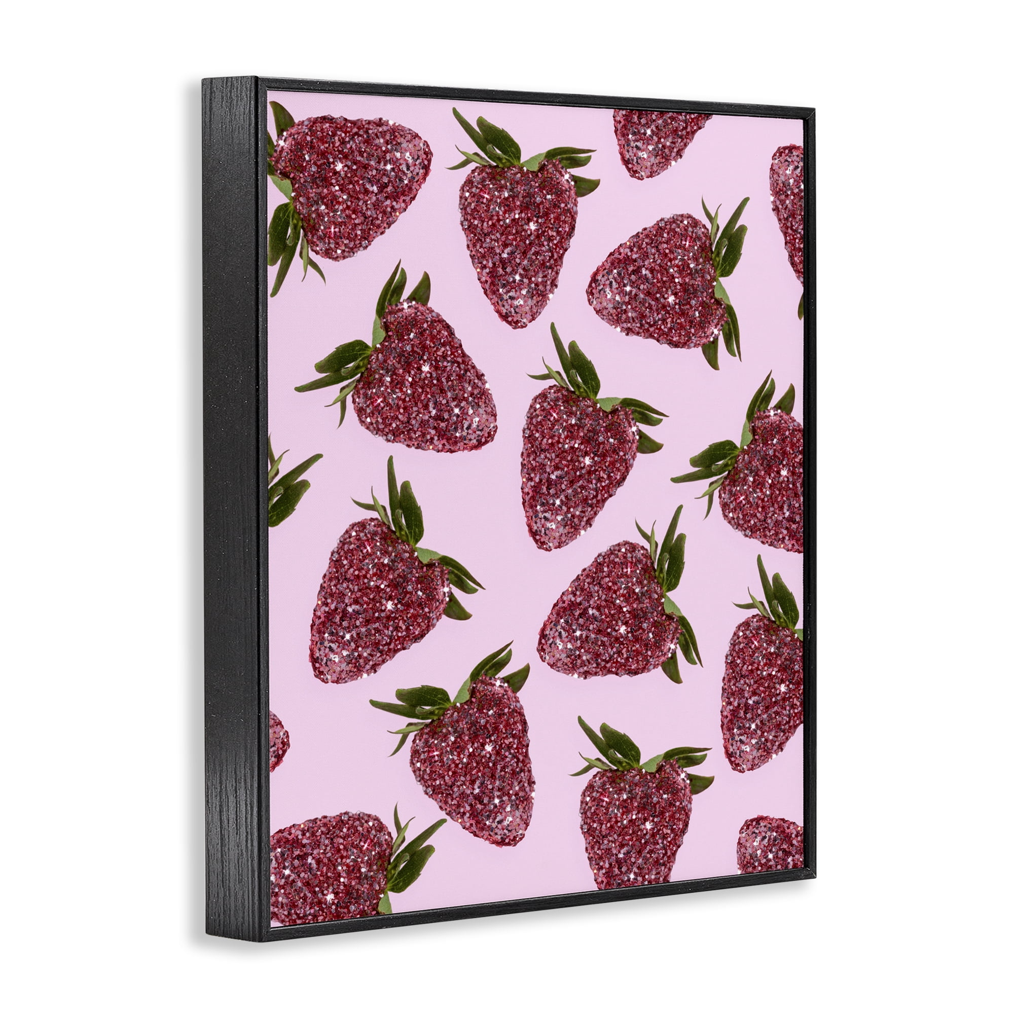 Stupell Industries Glimmer Strawberry Pattern Black Framed Giclee Art, design by LISH Creative