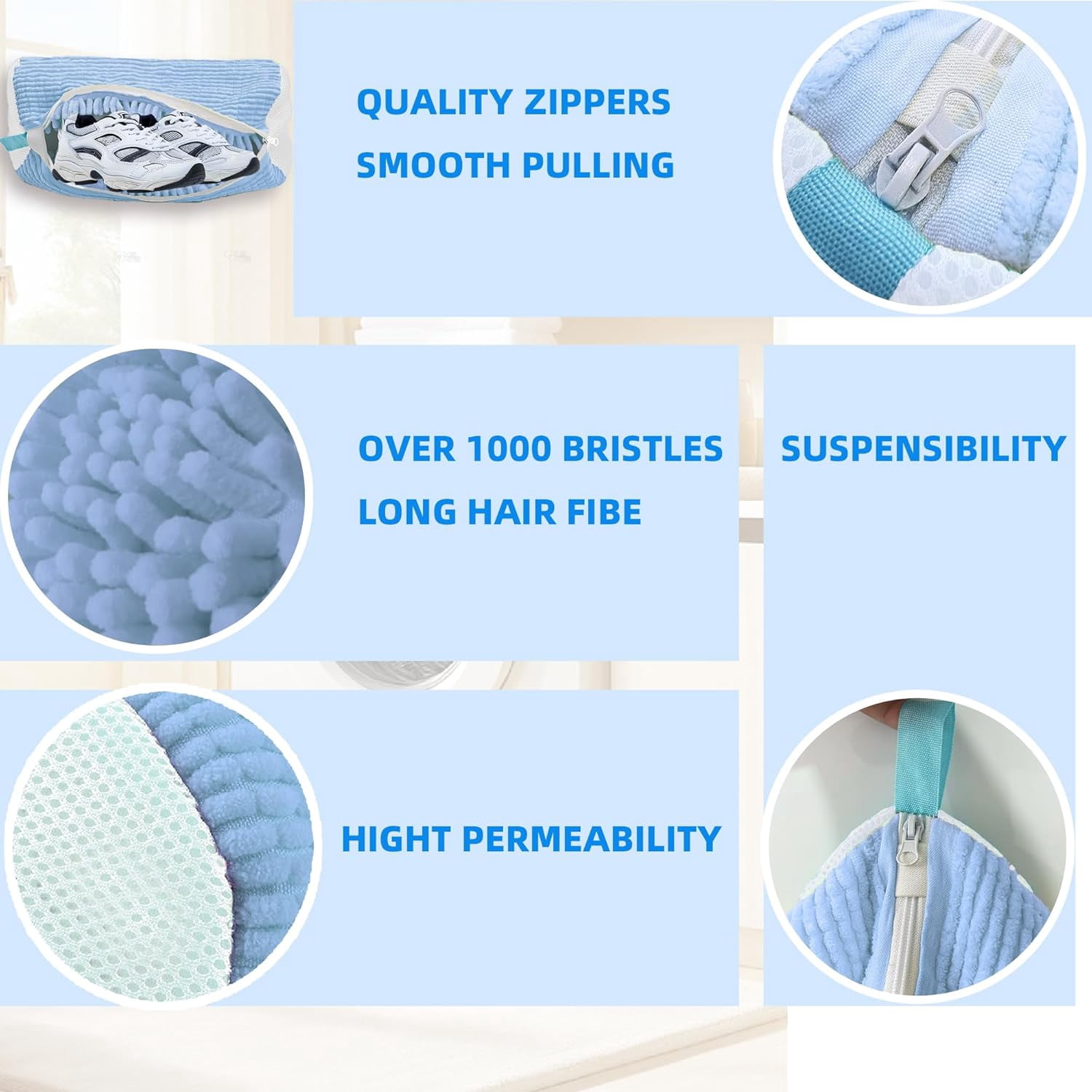 Shoe Washing Machine Bag Laundry Shoe Bag for Washer and Dryer Reusable 2pc Shoe Cleaning Bags for Sneakers 360° Deep Cleaning Machine for All Shoes Types With Self-locking Zipper Light Blue 2Pcs