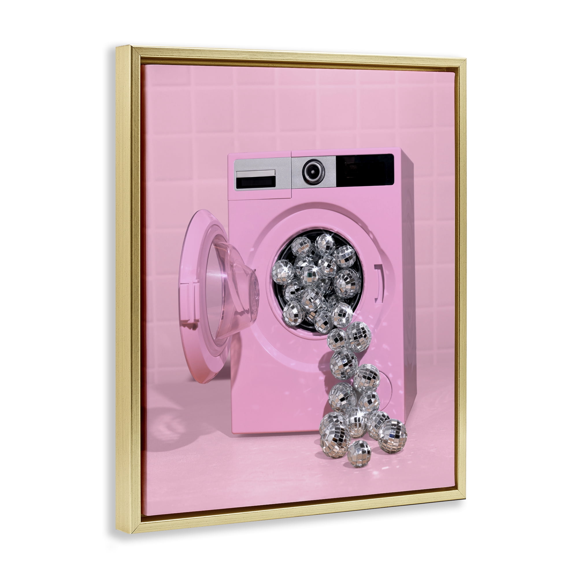 Stupell Industries Disco Laundry Machine over Pink Gold Framed Floater Canvas Wall Art, design by LISH Creative