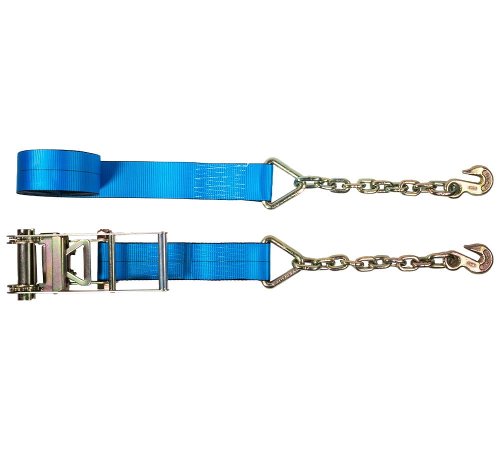 4 Pack 3" x 30' Ratchet Strap with Chain Anchor - 5000 Lbs WLL Heavy Duty Tie Down Cargo Truck Straps with Chains Ends & Grab Hooks for Flatbed, Truck, Trailers, Pickup - Blue