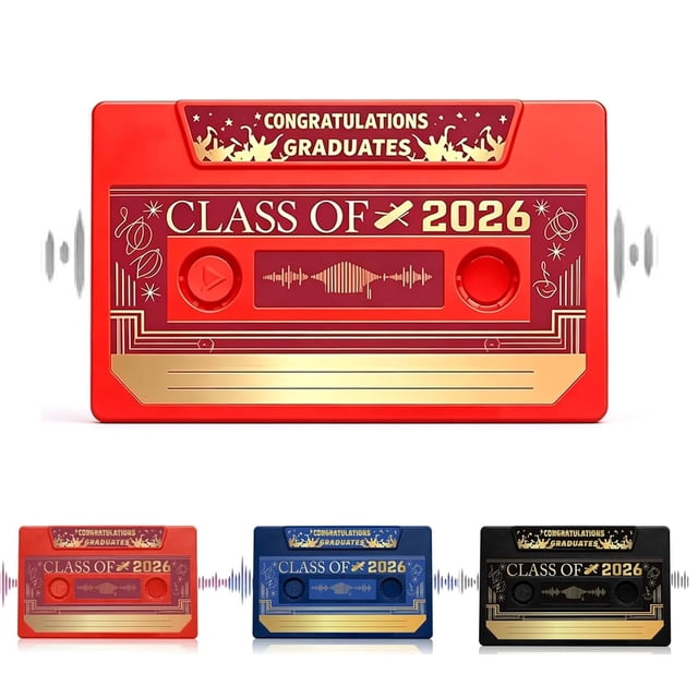 1 Pc, Recordable Retro Cassette - Audio Keepsake for Graduation Music Note, Memory Recorder, Talking Card(red
