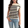 thumbnail image 2 of Suéter Informal de Rayas con Cuello Redondo y Aguja Gruesa para Mujer, Caqui, Talla M, 2 of 7