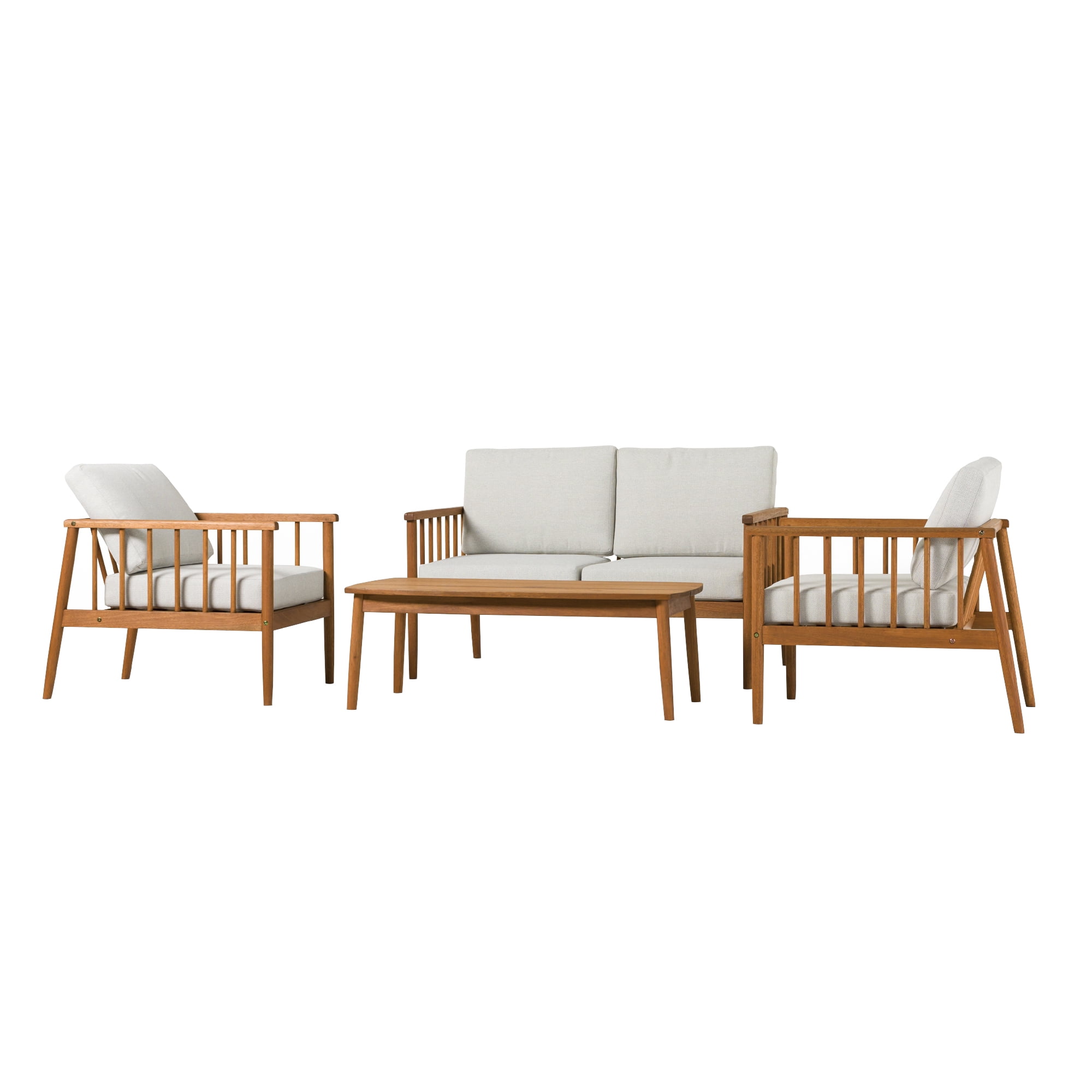 Walker Edison Modern 4-Piece Spindle-Style Eucalyptus Chat Set, Brown