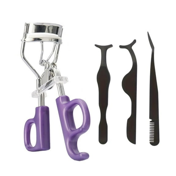 4 Pieces Eyelash Curler Tools False Eyelashes Applicator Eyebrow Curler Eyebrow Scissors (Purple and black)