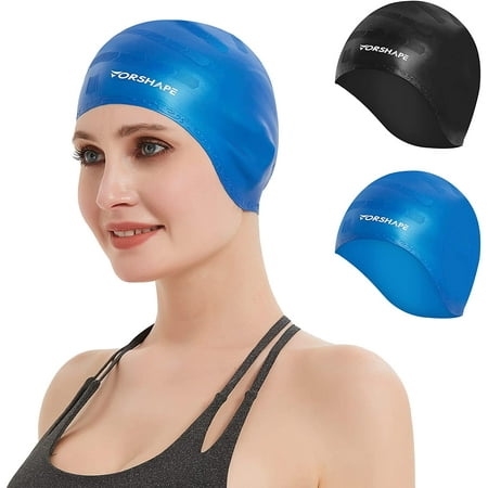 XICEN Unisex Swim Caps Cover Ears (2 Pack), Flexible Silicone Swimmer