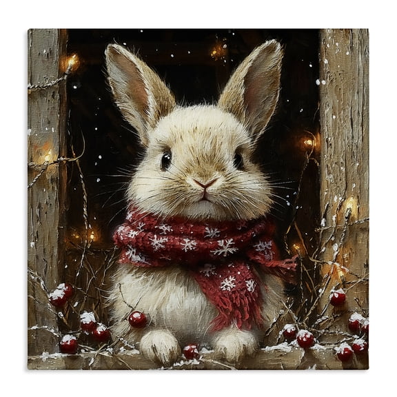 Stupell Industries Bunny with Snowy Holly Berries Animals Painting Wrapped Canvas Canvas Art Print Wall Art, 17 x 17