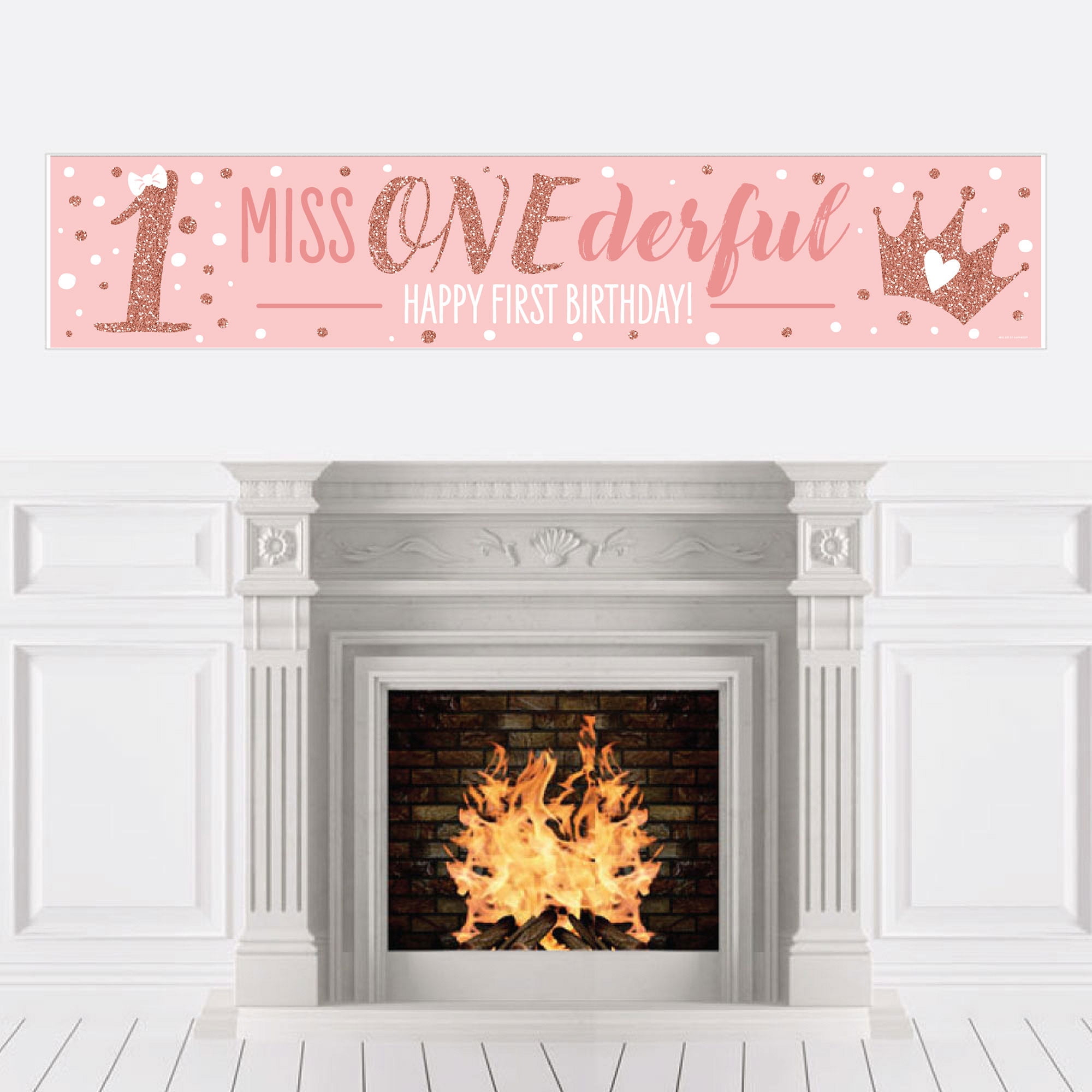 1st Birthday Little Miss Onederful - Happy First Birthday Girl Decorations Party Banner